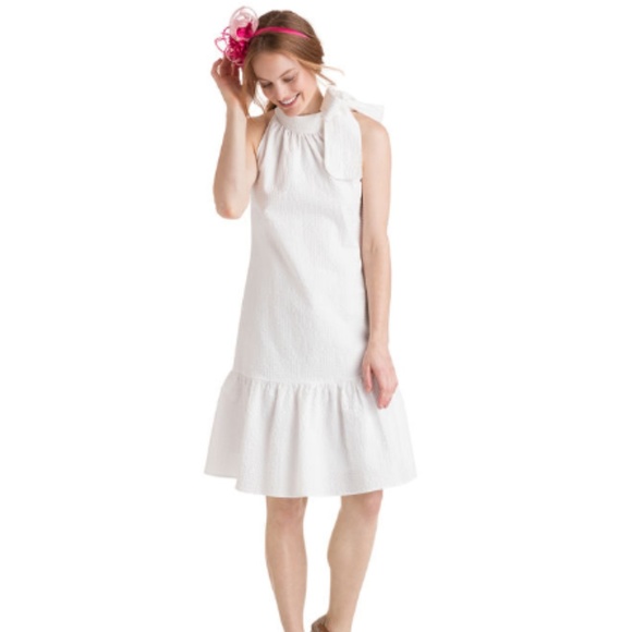 Vineyard Vines Seersucker Flounce Tie Neck Dress - Picture 1 of 6